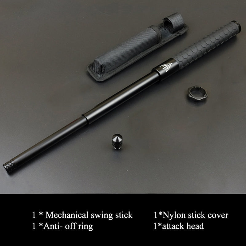 Vehicle-mounted Portable Mechanical Telescopic Stick Self-defense Swing Stick Three-section Telescopic Stick