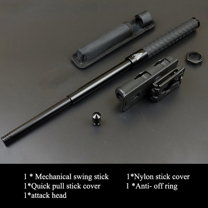 Vehicle-mounted Portable Mechanical Telescopic Stick Self-defense Swing Stick Three-section Telescopic Stick