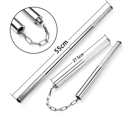 1pcs Storage Bag+1pcs Stainless Steel Nunchaku Martial Arts Stick Outdoor Crowbar Car Self-defense Stick