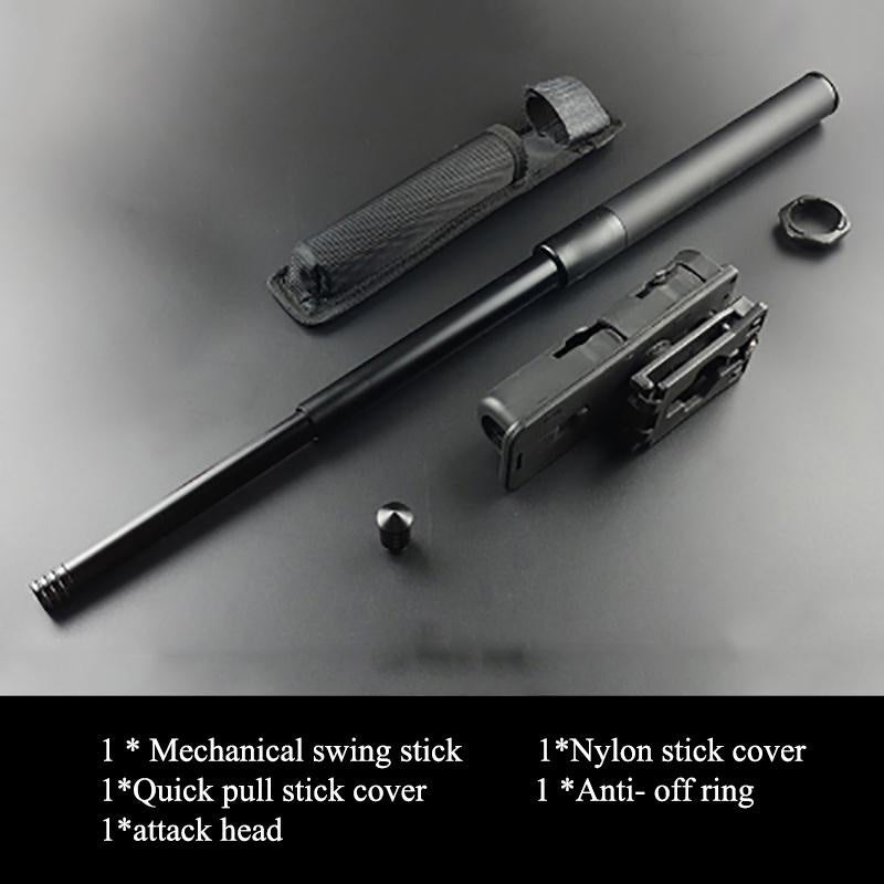 Vehicle-mounted Portable Mechanical Telescopic Stick Self-defense Swing Stick Three-section Telescopic Stick