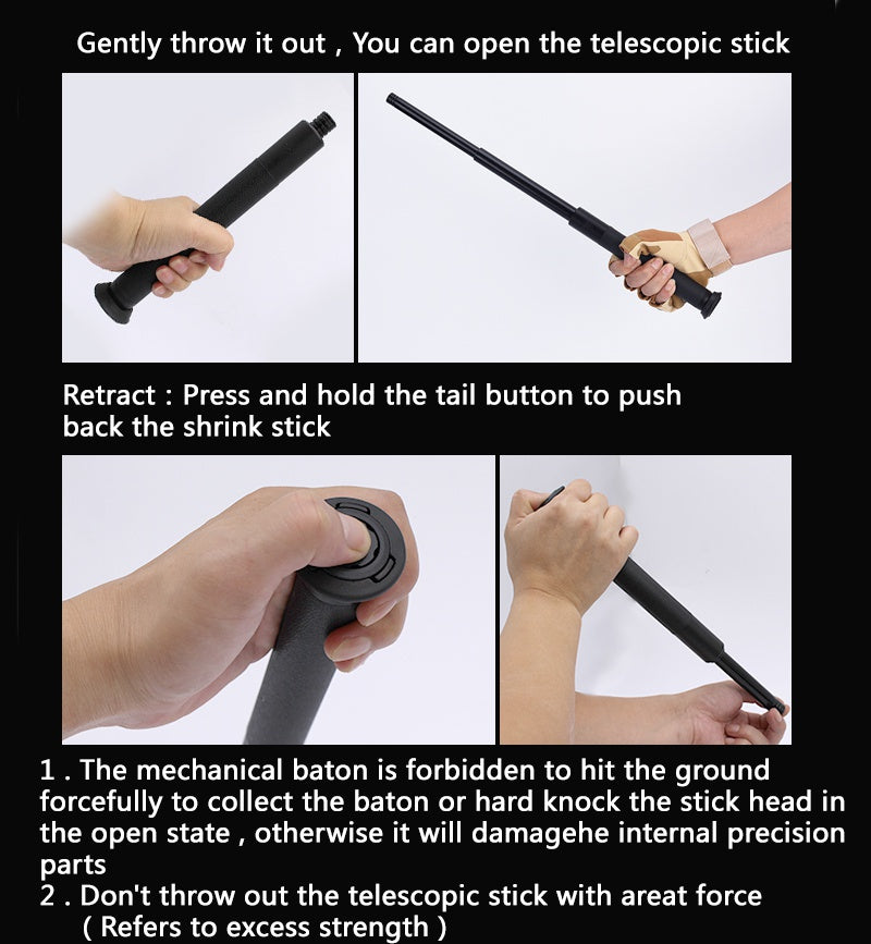 Vehicle-mounted Portable Mechanical Telescopic Stick Self-defense Swing Stick Three-section Telescopic Stick