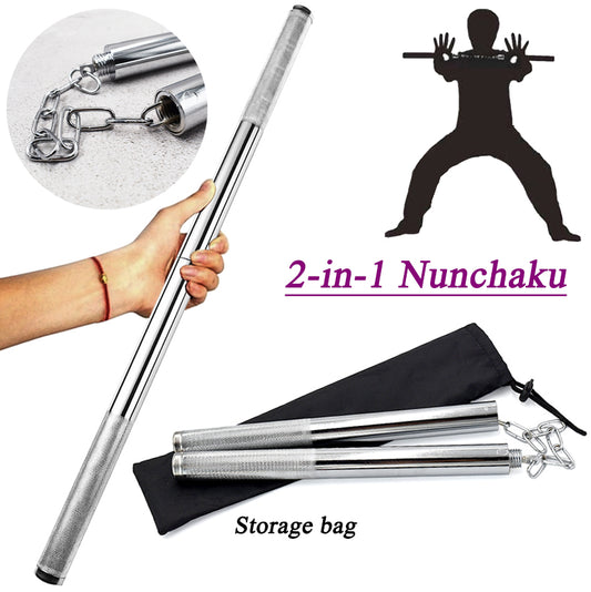 1pcs Storage Bag+1pcs Stainless Steel Nunchaku Martial Arts Stick Outdoor Crowbar Car Self-defense Stick
