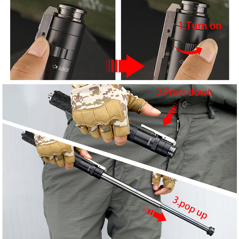 Outdoor Camping and Hiking Walking Sticks Telescopic Vehicle Three-section Self-defense Swing Stick